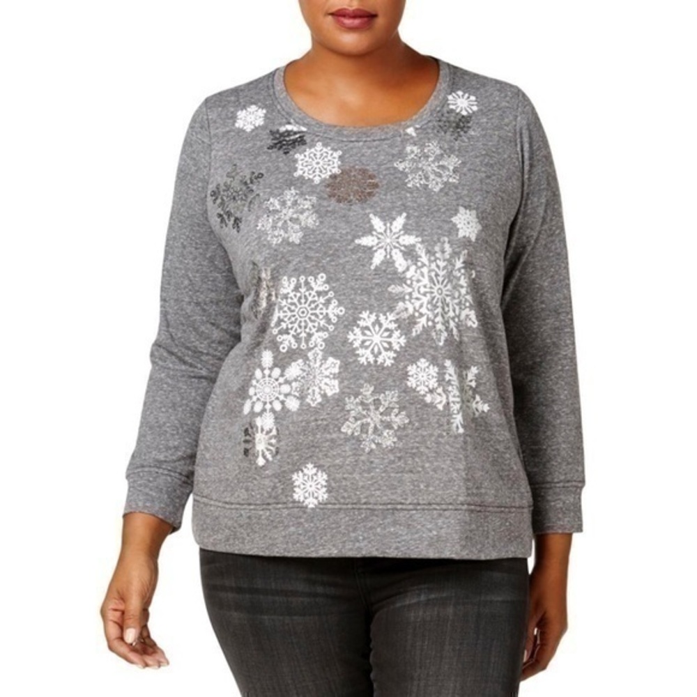 STYLE & CO WOMENS PLUS METALLIC GRAPHIC SWEATSHIRT
